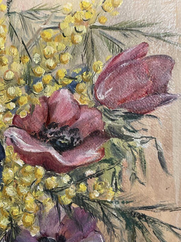 Old painting still life bouquet of flowers