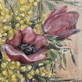 Old painting still life bouquet of flowers