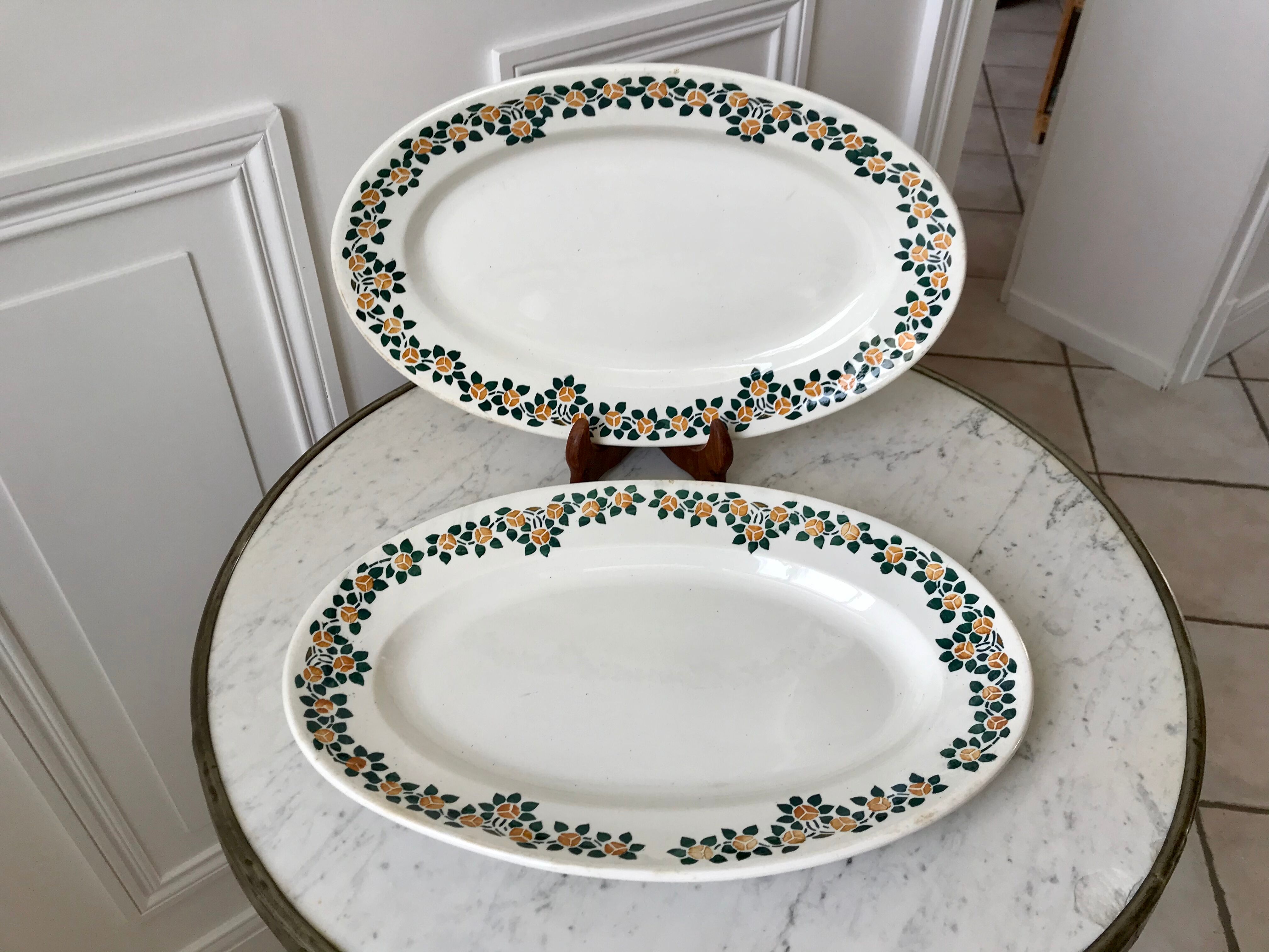Duo of oval dishes earthenware New Givors model "Rita" 30s