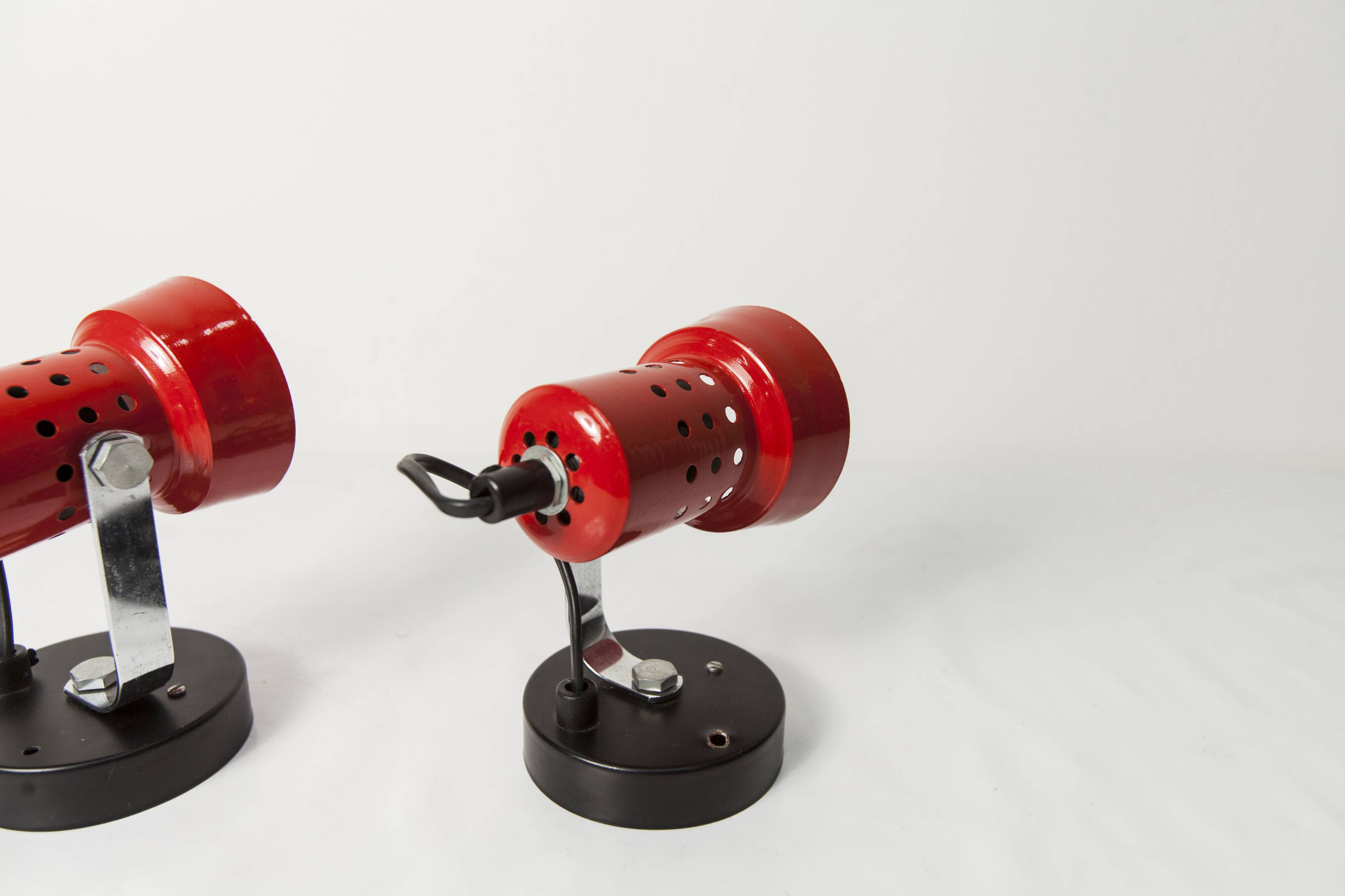 Pair of 1970s red and black wall lights