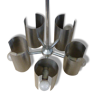 Lustre, suspension, 5 lampes design en métal brossé seventies