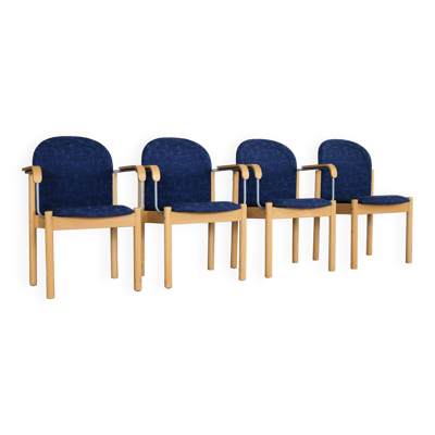 Chaises en teck, hêtre et tissu bleu, Suède 1980-1990