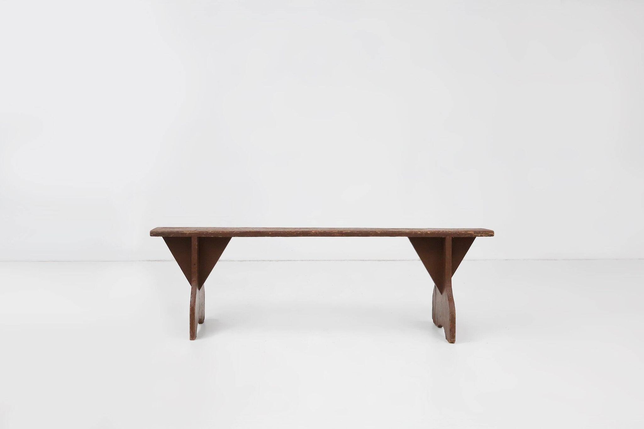 Mid-Century Rustic Bench in Brown Painted Wood, France, 1890s