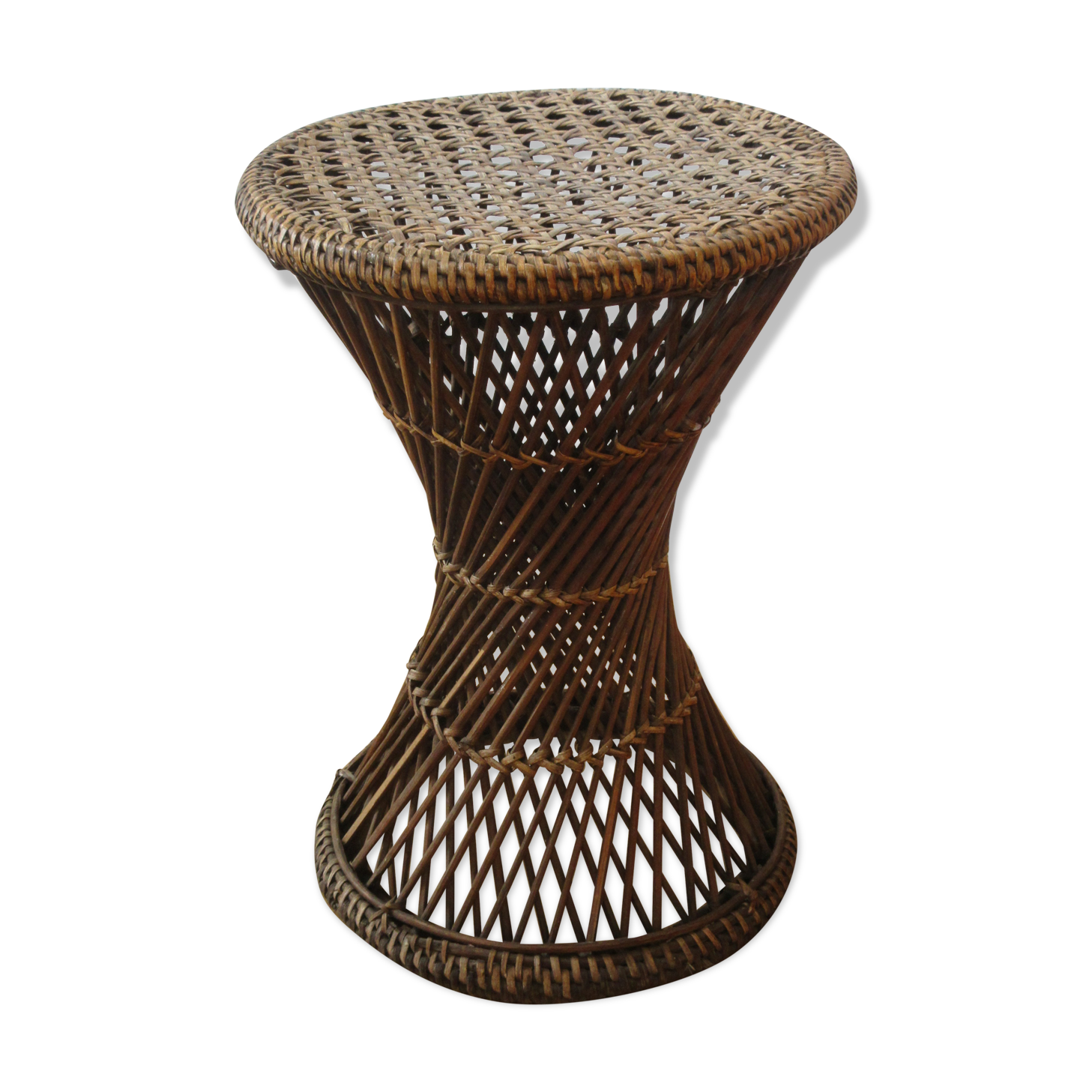 Vintage round wicker and canning side table
