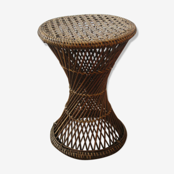 Table d'appoint ronde vintage en osier et cannage