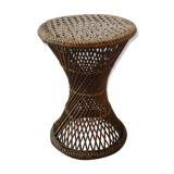 Vintage round wicker and canning side table