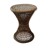 Vintage round wicker and canning side table
