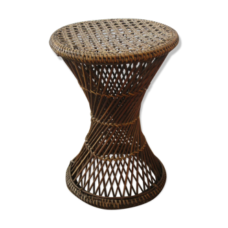 Vintage round wicker and canning side table