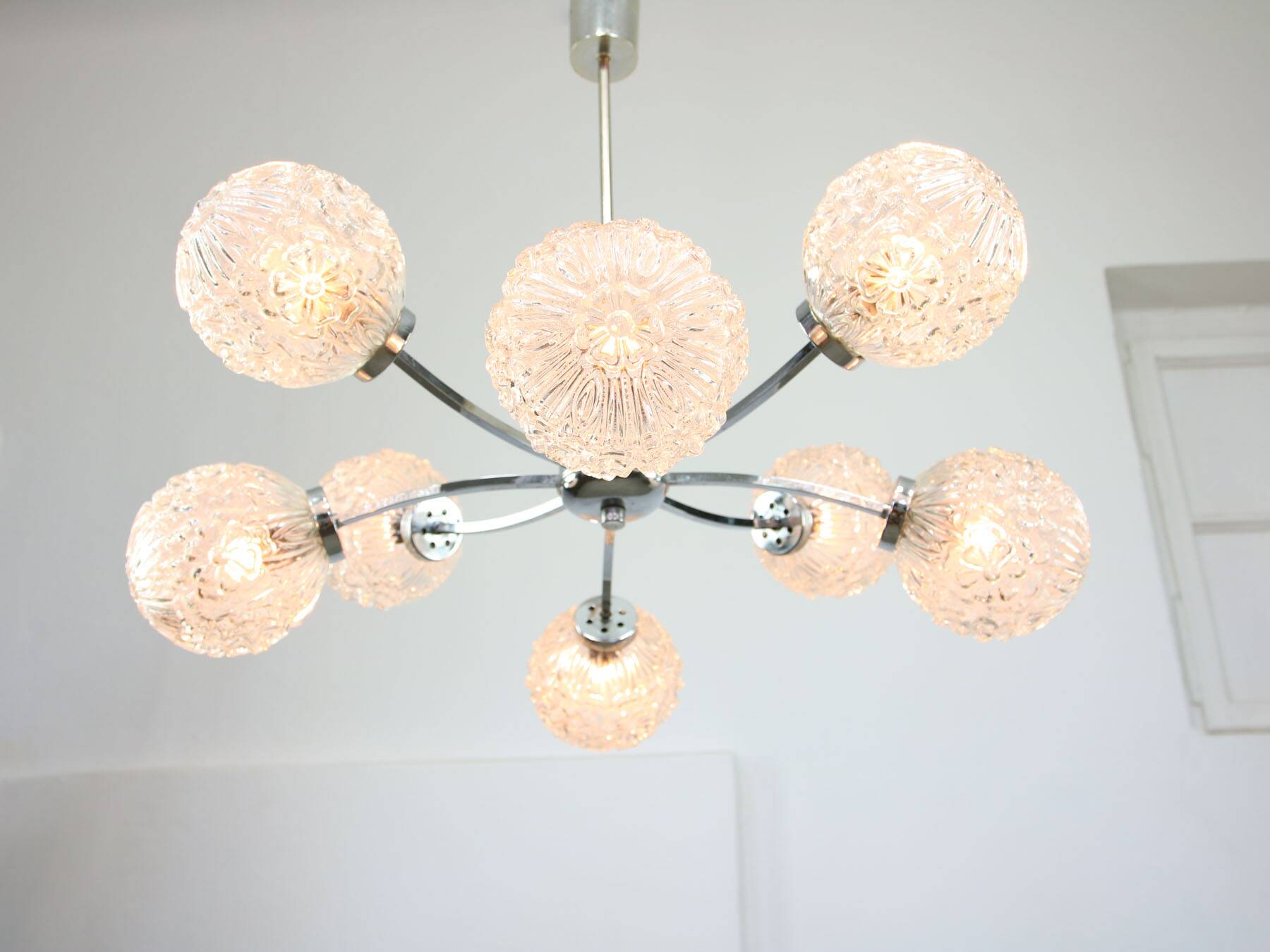 Mid-century Italian 8-Arm Chrome and Crystal Chandelier, 1960s