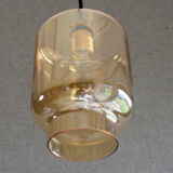 Suspension ancienne en verre ambré translucide - livrée avec cable et ouille neuve - circa 1970