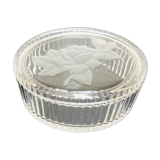 Oval glass box with pink engraved decoration