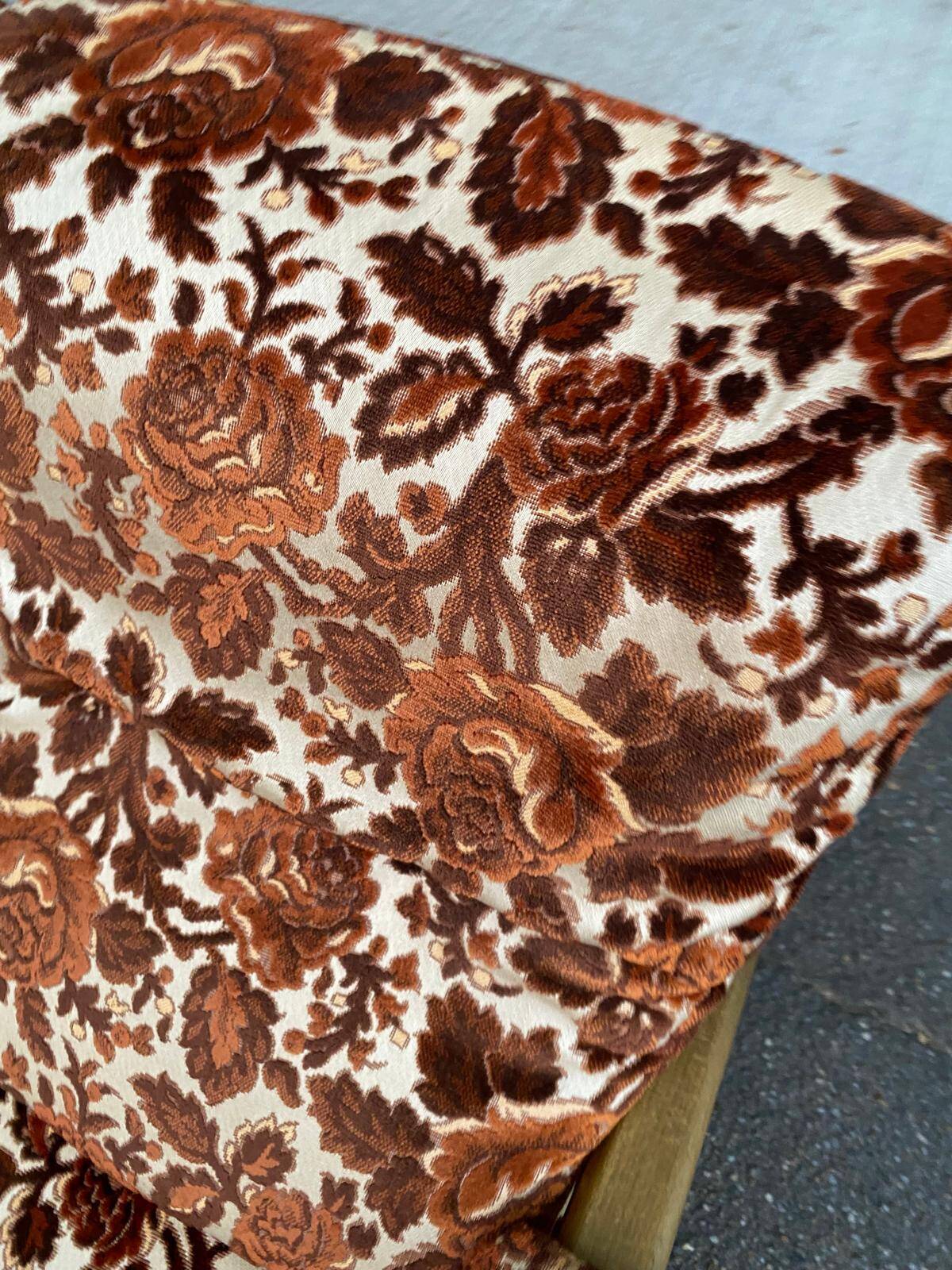 Vintage 70s 3-seater convertible sofa in floral velvet Méral France 1970