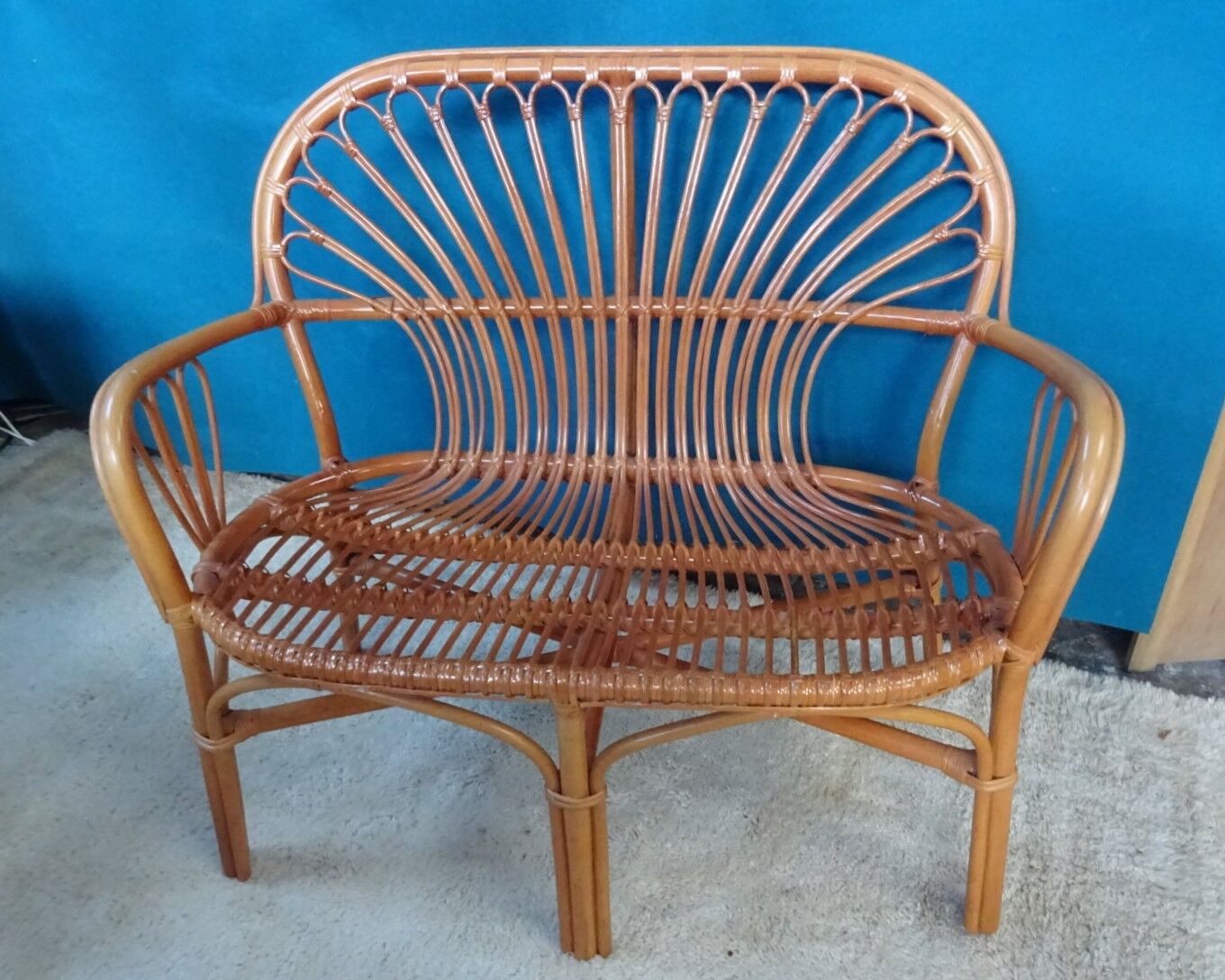 Rattan bench 80s