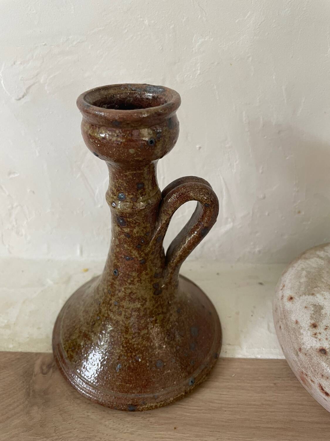 Vintage Stoneware Mismatched Candlesticks