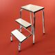 Tabouret escabeau vintage en Formica blanc et acier chromé