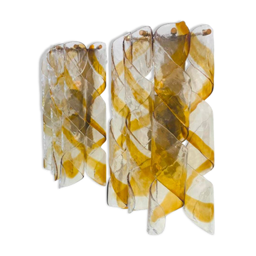 Paire d'appliques Mazzega en verre de Murano torsadé bicolore, Italie 1970