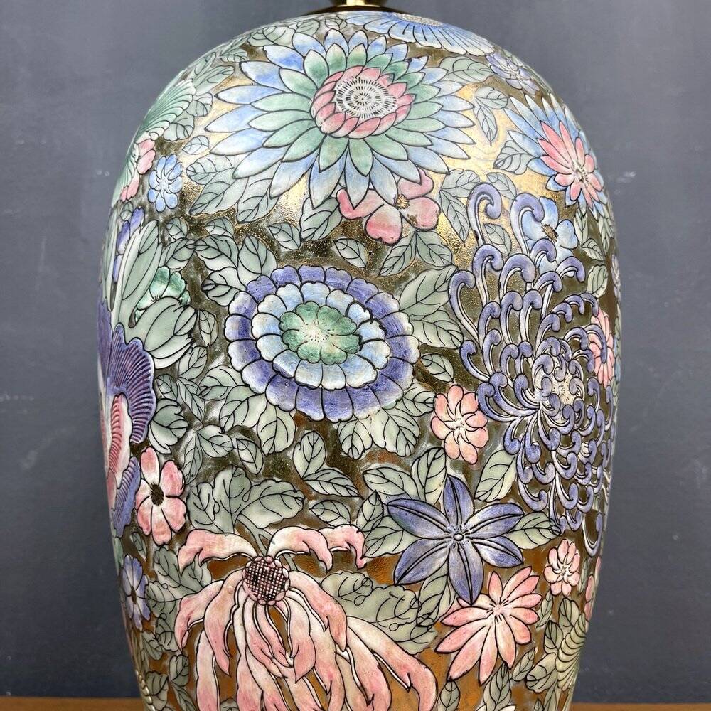 Large vintage ceramic flower table lamp, Italy, 1970s