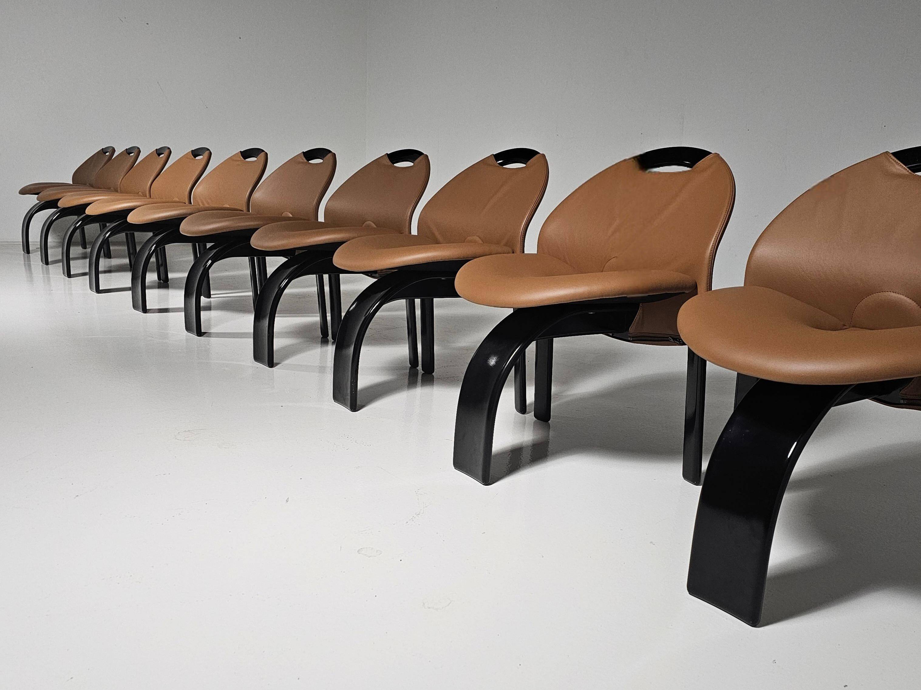 Set of 10 "Sail" dining chairs by Giovanni Offredi for Saporiti, 1973.
