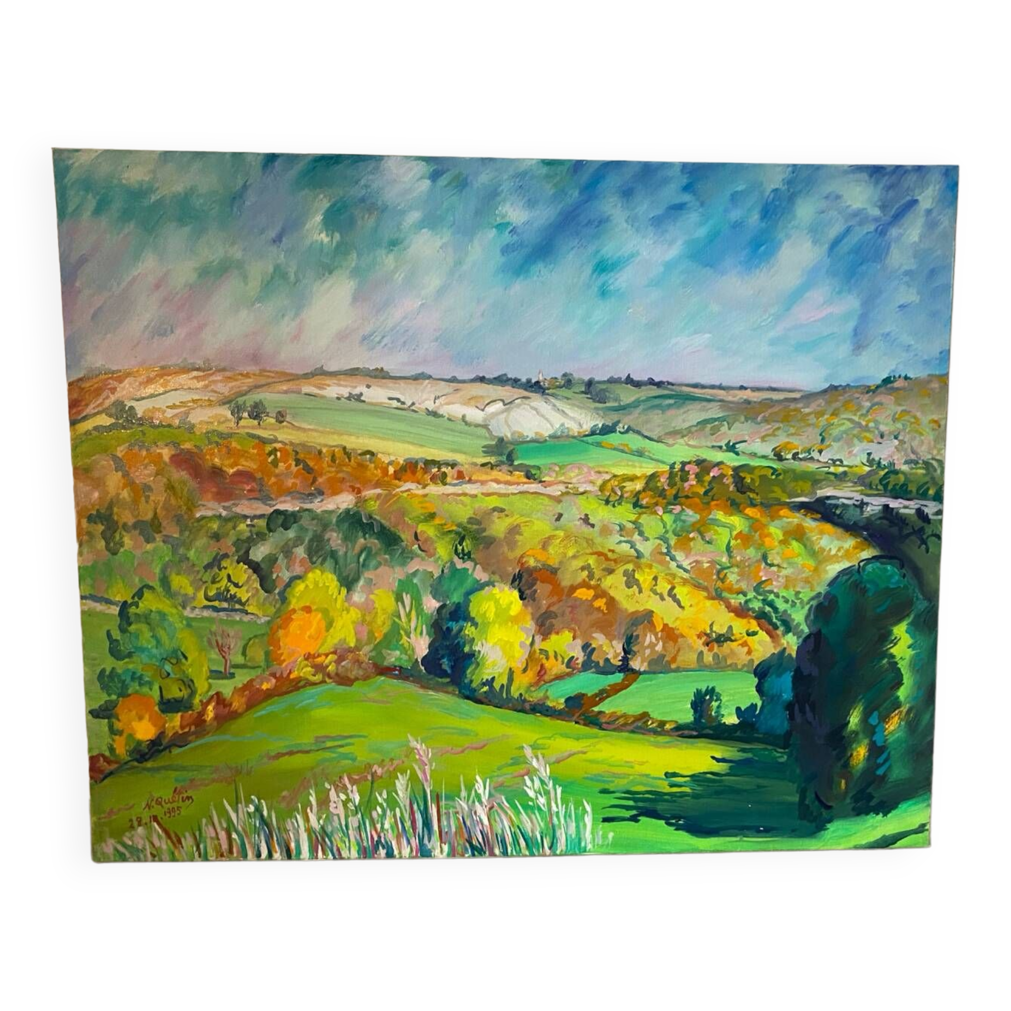 Landscape of valley and hills signed 1995