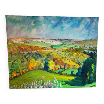 Landscape of valley and hills signed 1995