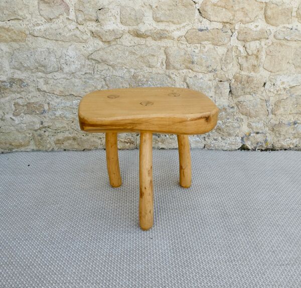 Tabouret tripode en bois massif, années 70