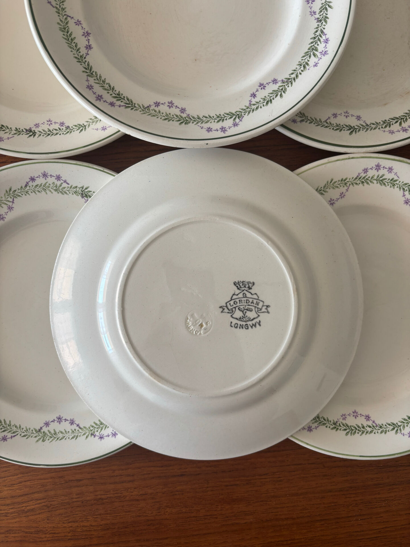 Set of 6 flat plates Longwy Loridan • French earthenware clay