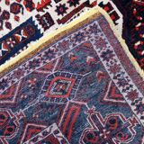 Vintage 1950s Persian Afshar rug, tribal double medallion, red field, 148cm x 211cm