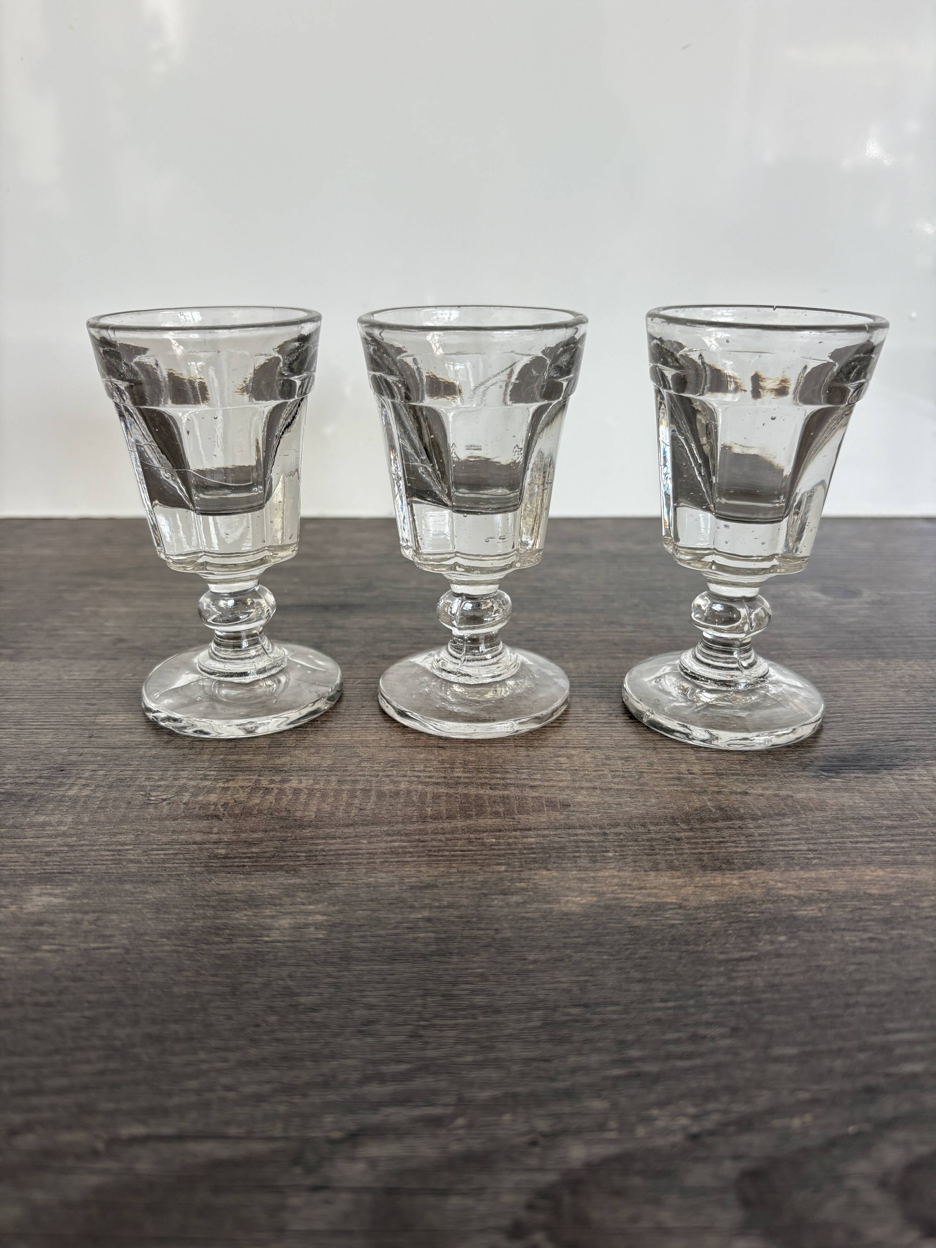 3 small antique glasses from the late 19th century, absinthe type / Napoleon III