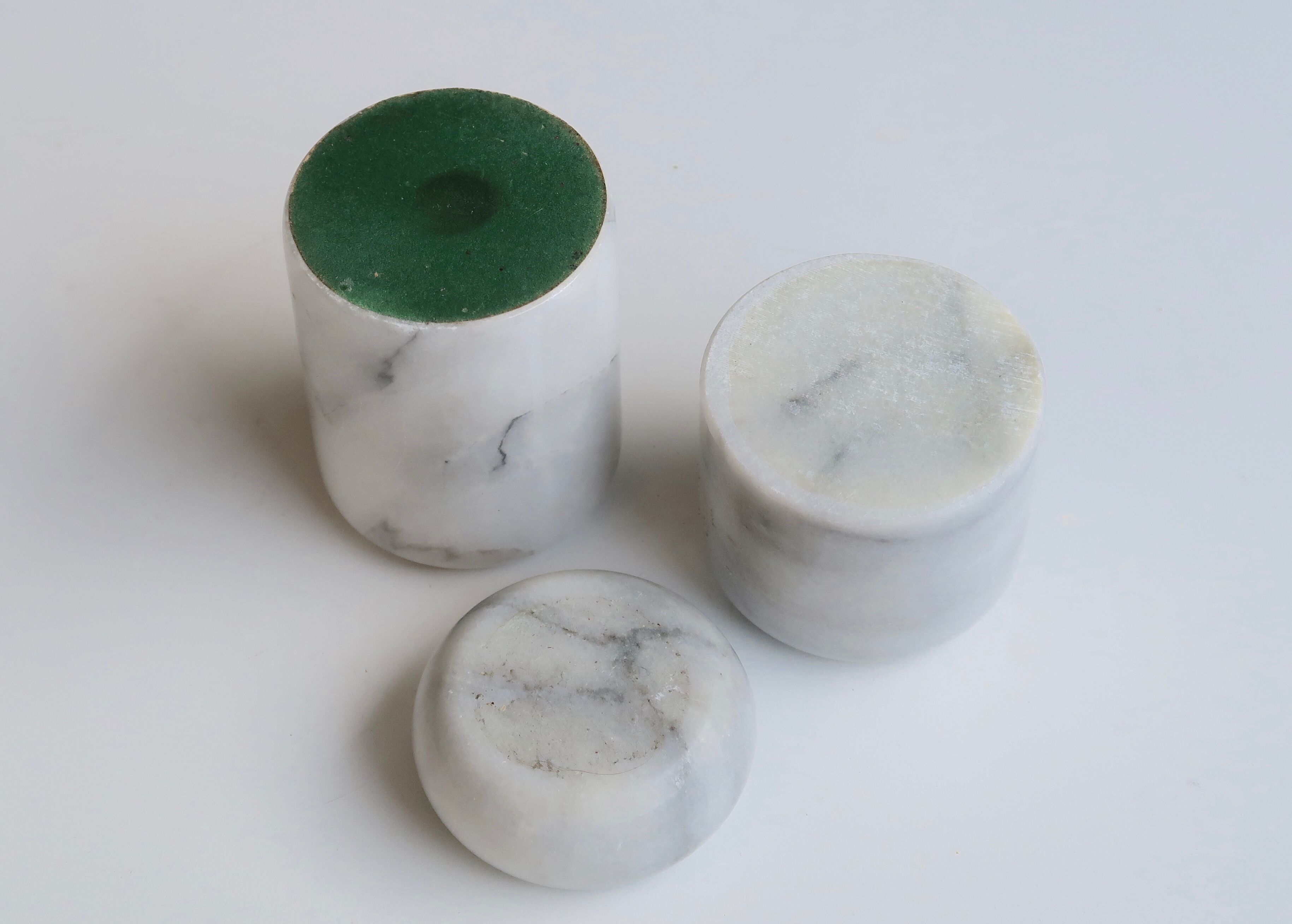 Trio of marble candle holders, 80s