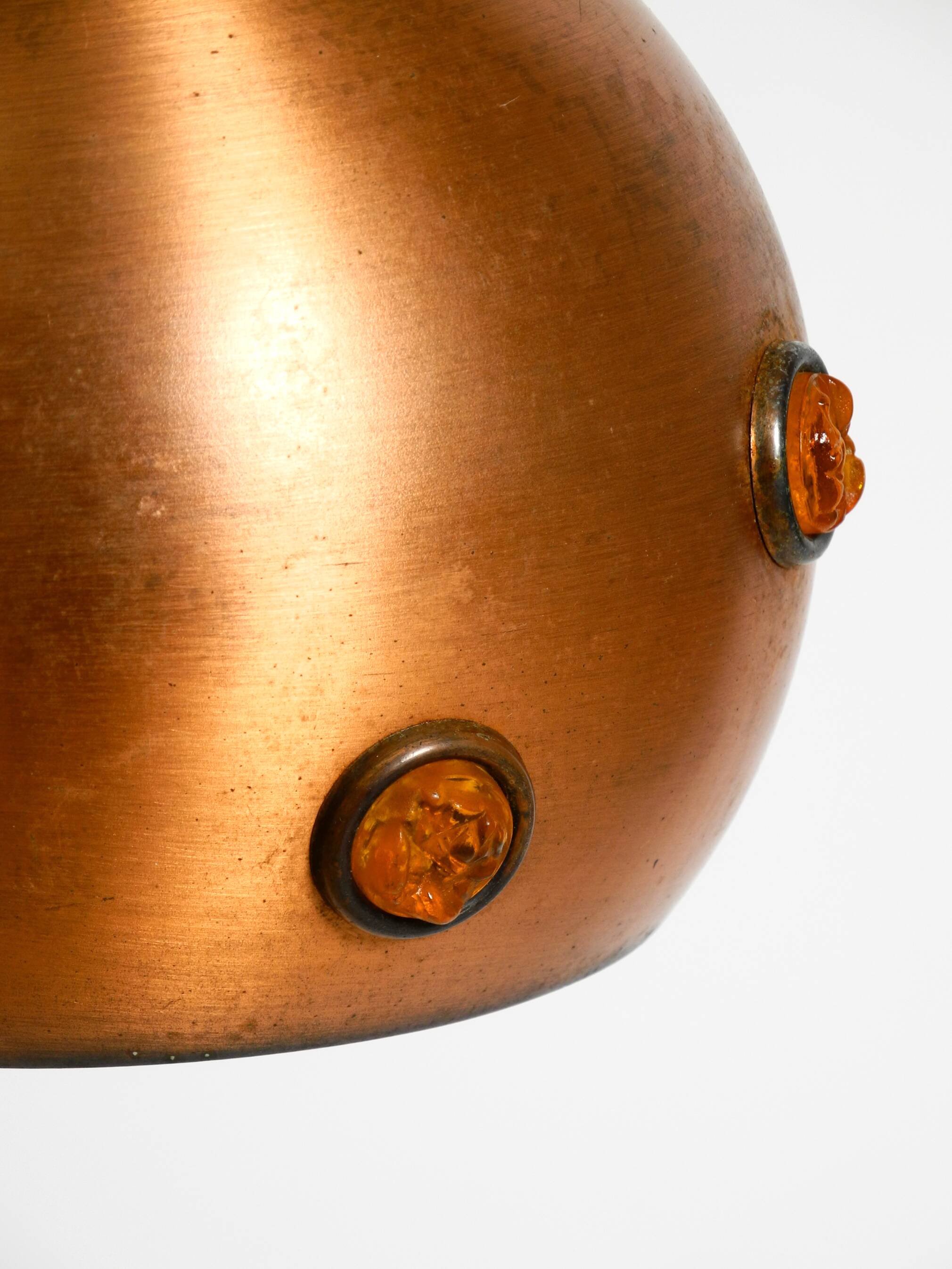 Original 1960s solid copper pendant lamp with orange synthetic glass stones