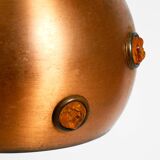 Original 1960s solid copper pendant lamp with orange synthetic glass stones