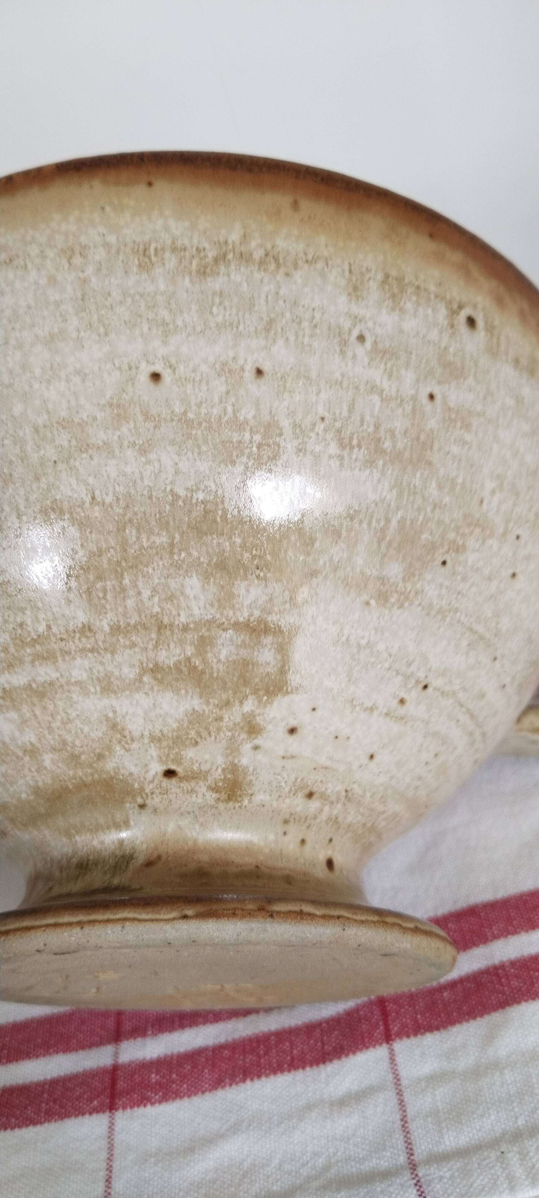 Large handmade stoneware bowl with foot