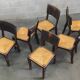Suite of 6 chairs brutalist style straw and solid oak
