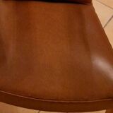 Pair of Art Deco armchairs in curved wood and brown leather – 1930s