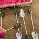 Box of 6 antique silver and jade spoons