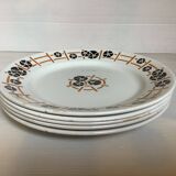 Cinq anciennes assiettes plates faïence année 30 modèle nymphéas