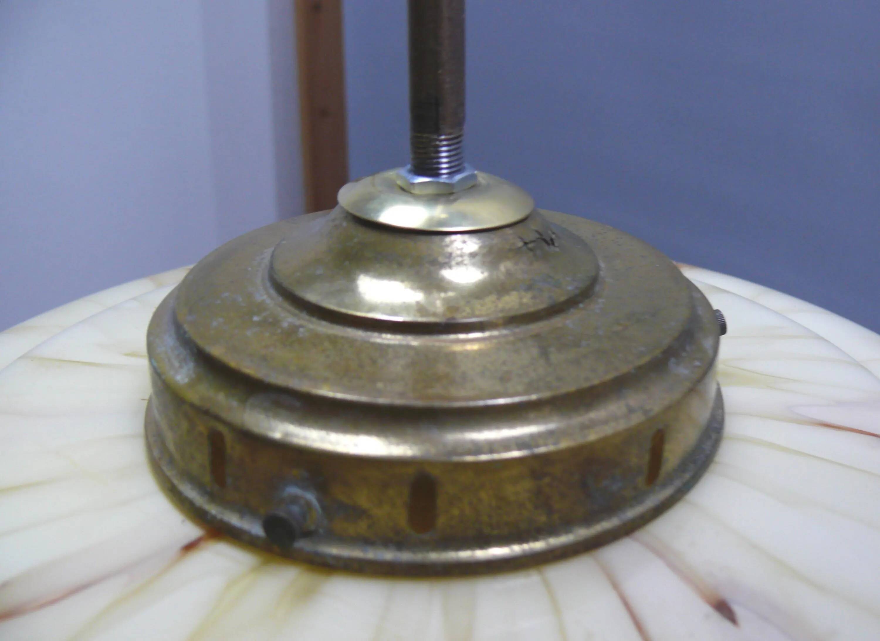 Art Deco rod pendant lamp with marbled glass shade, Germany 1930s