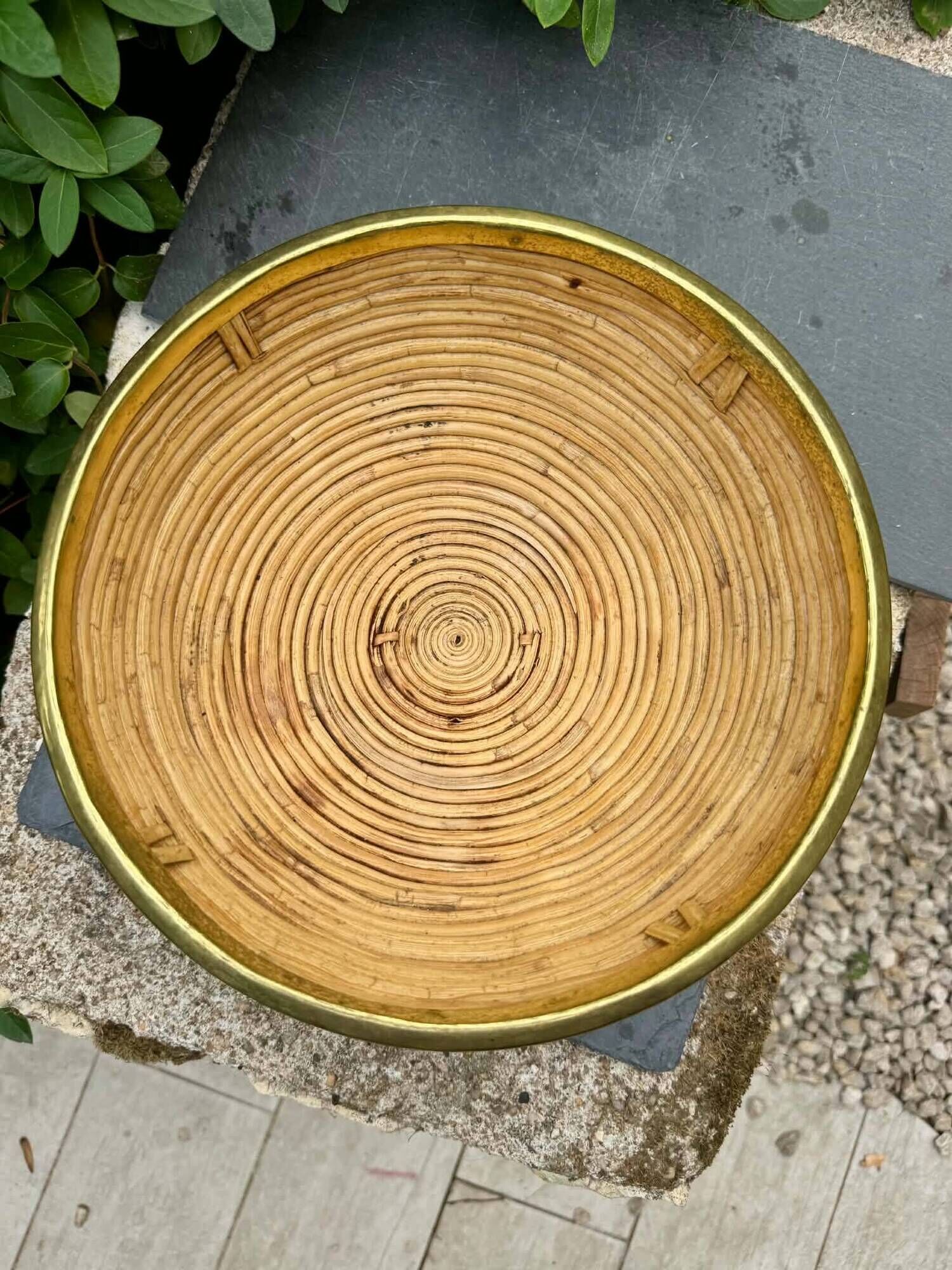 Rattan basket brass Gabriella Crespi 1960s