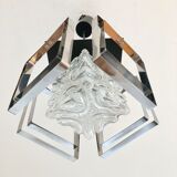 Glass and chrome hanging lamp 1970