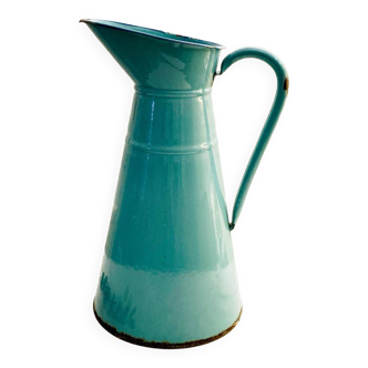 Large vintage blue enamelled metal pitcher