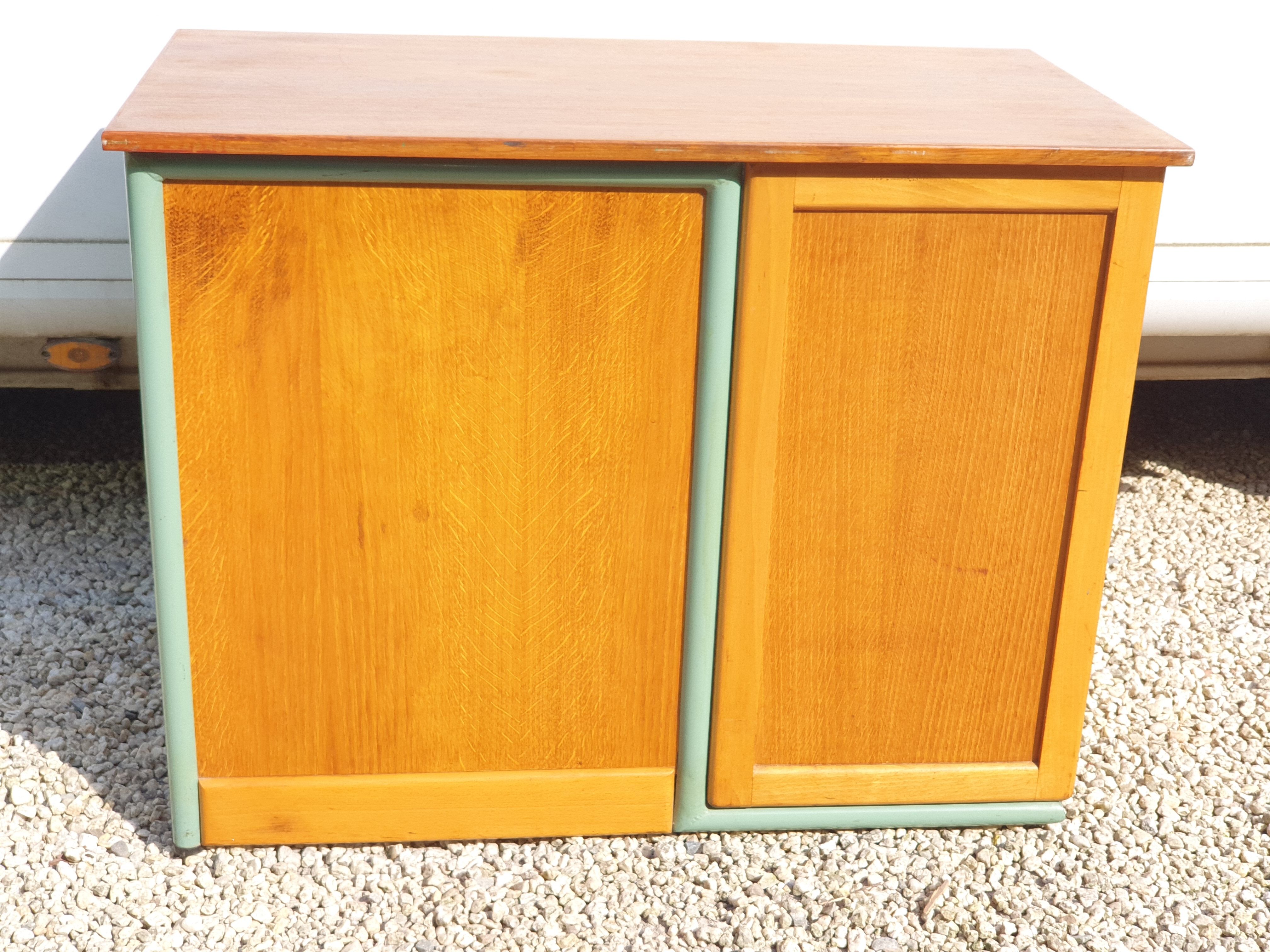 Small vintage desk with 3 drawers in lacquered tube and wood