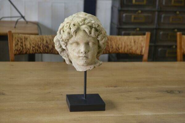 Sculpture tête en pierre reconstituée taillée style antique XIXème