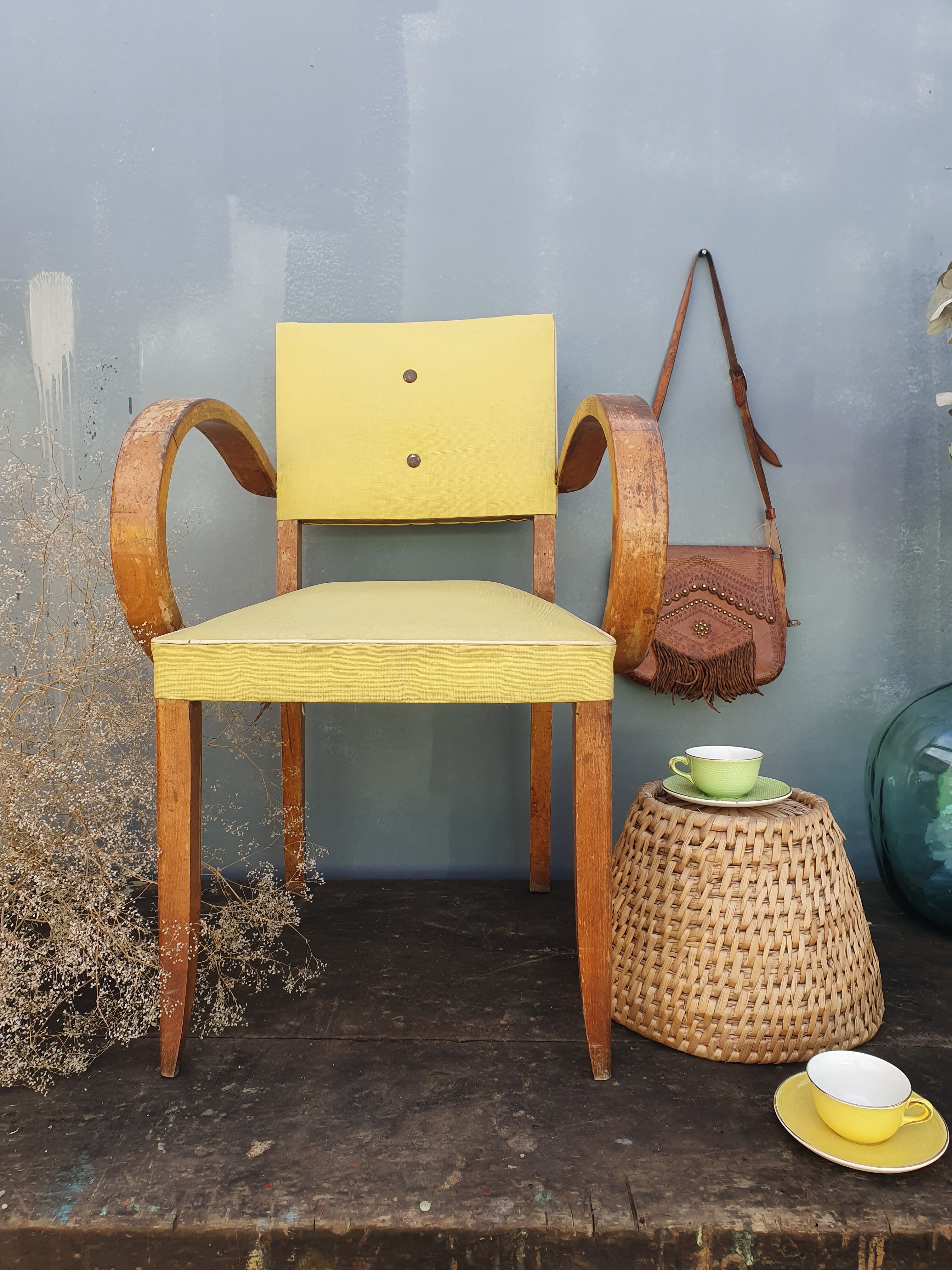Yellow skai armchair