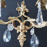 Pair of gilded bronze sconces and crystal pendants