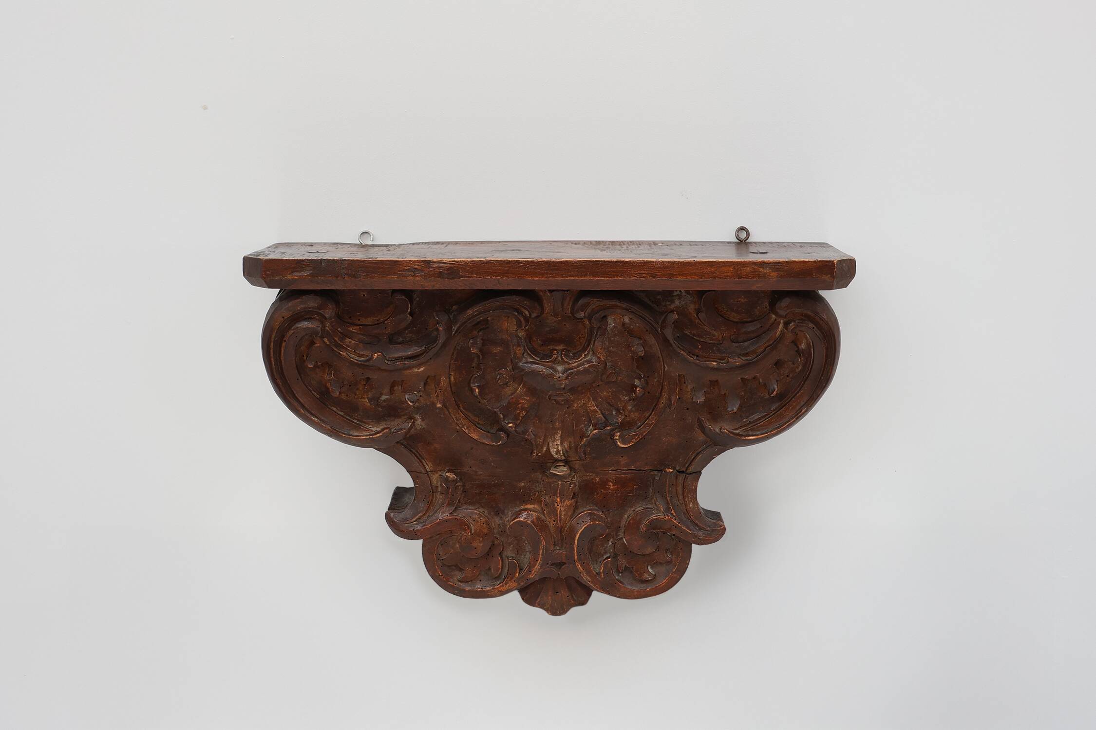 Antique wooden wall mounted carved console, France ca. 1850