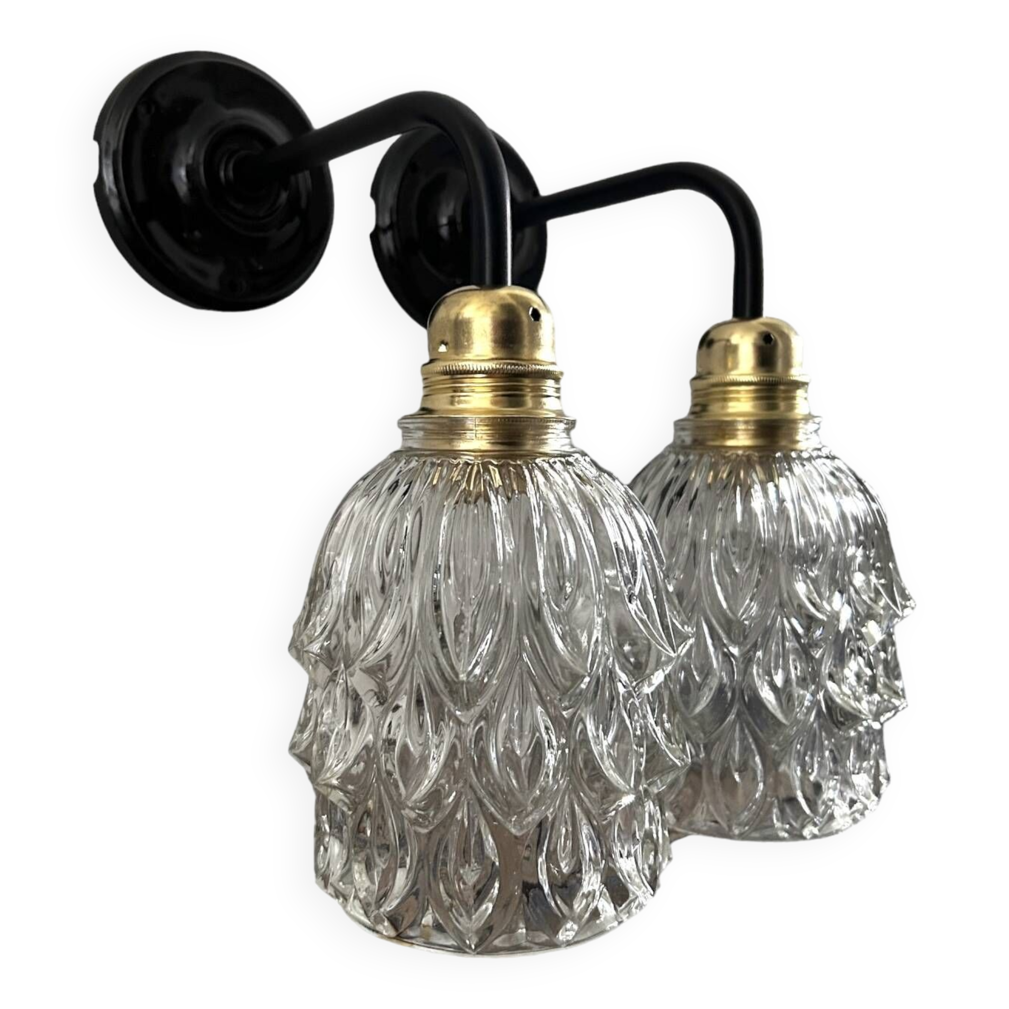 Pair of chiseled glass wall sconces