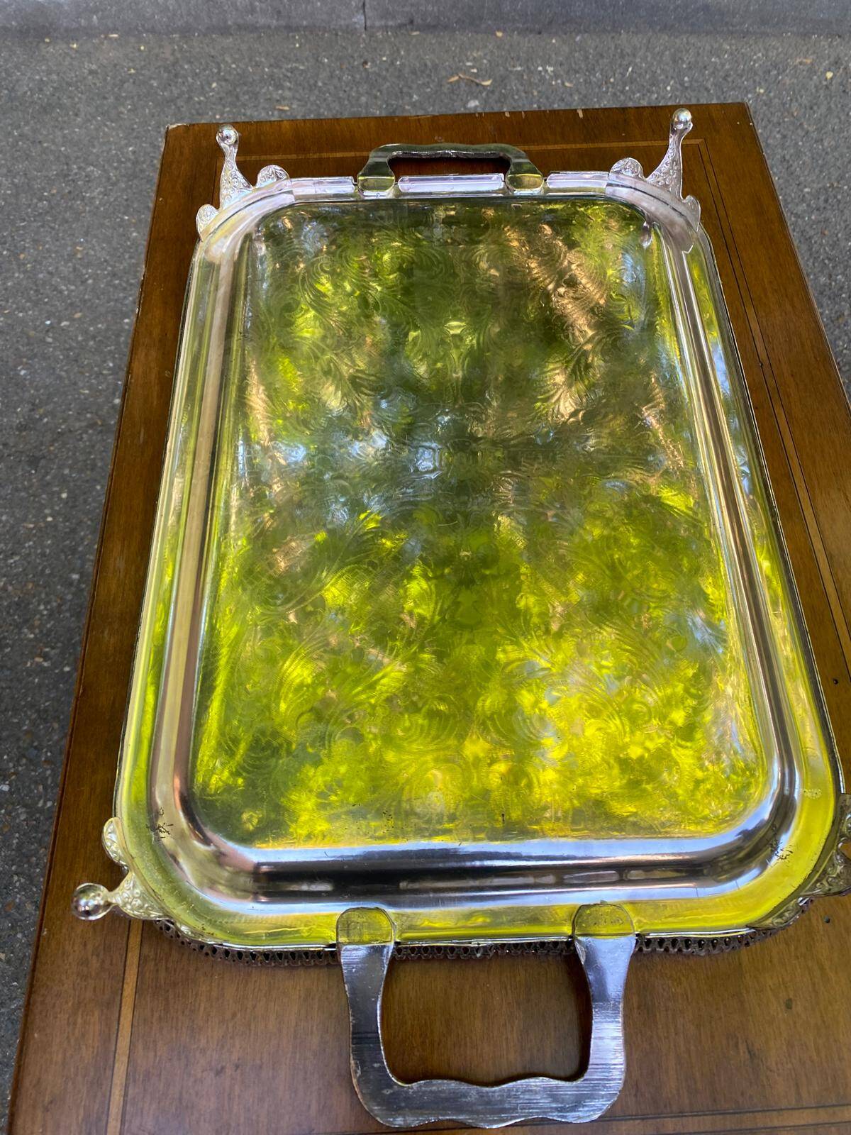 Sculpted silver serving tray