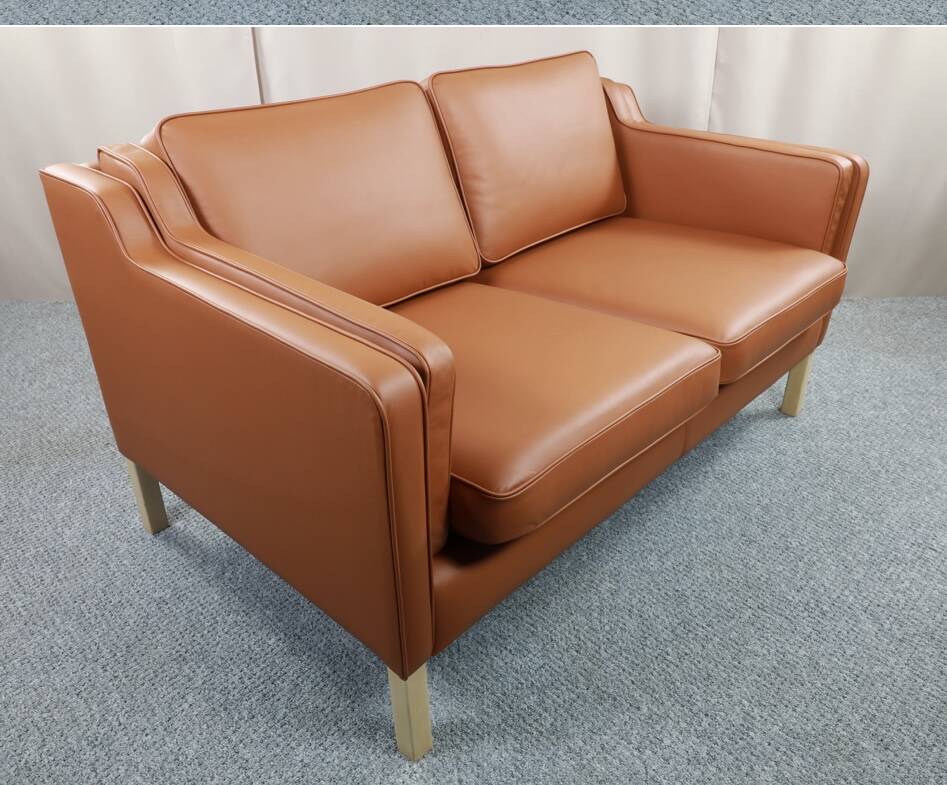 Borge Mogensen 2 seater cognac leather sofa model 2212 - newly reupholstered