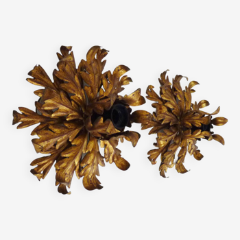 Pair of golden leaf foliage sconces by Li Puma Firenze, Italy, 1960s