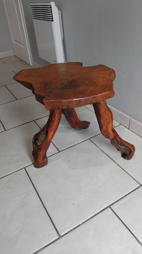 Petite table basse bois brutaliste vintage